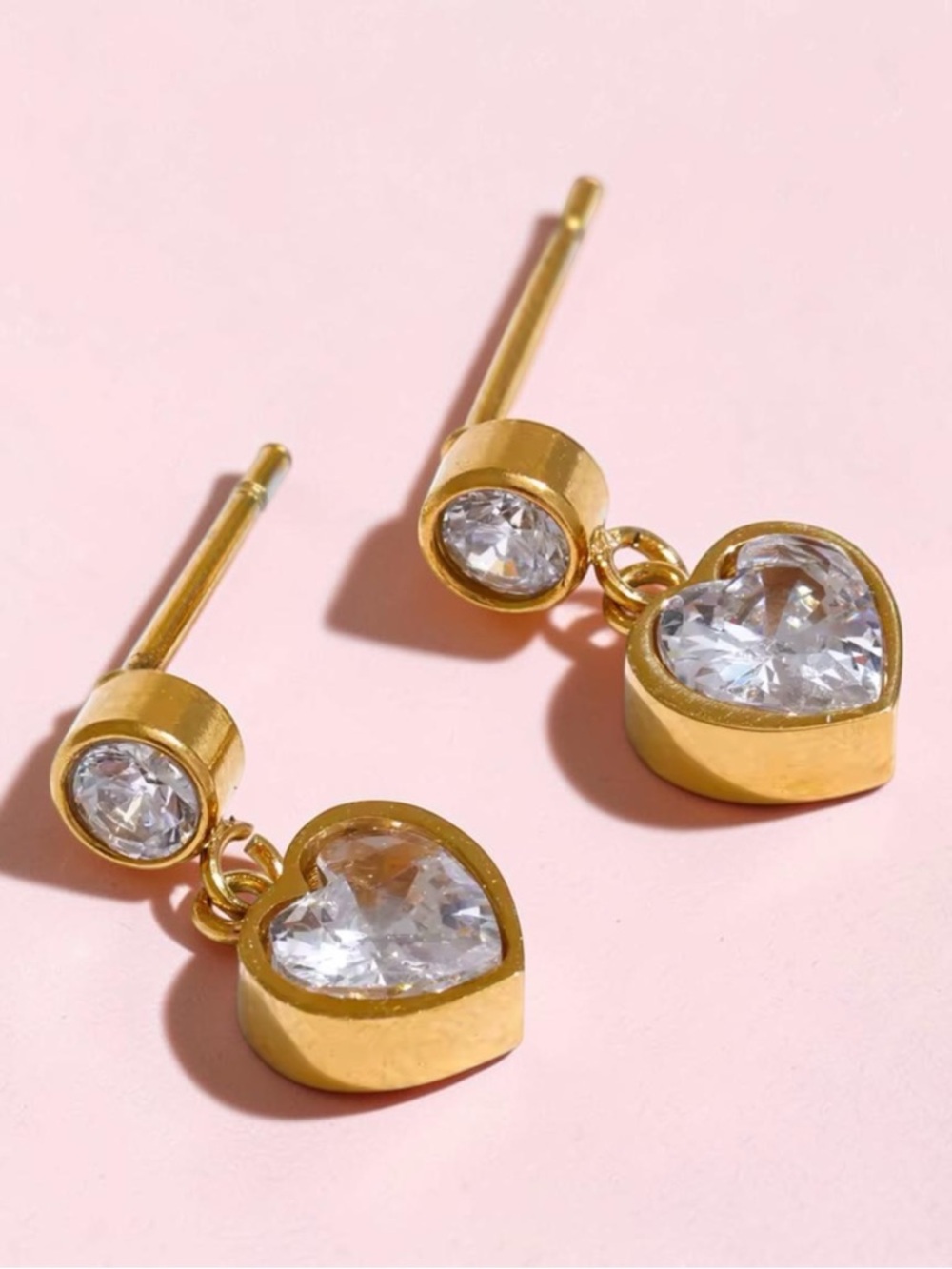 Cute Gold Heart Drop waterproof earrings. Coquette dainty earrings.